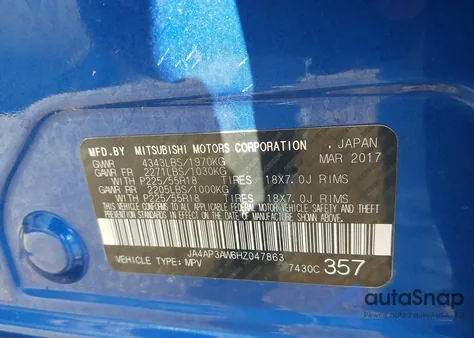 2017 Mitsubishi Outlander Sport 2.4 Se из США, поврежденный, VIN JA4AP3AW6HZ047863